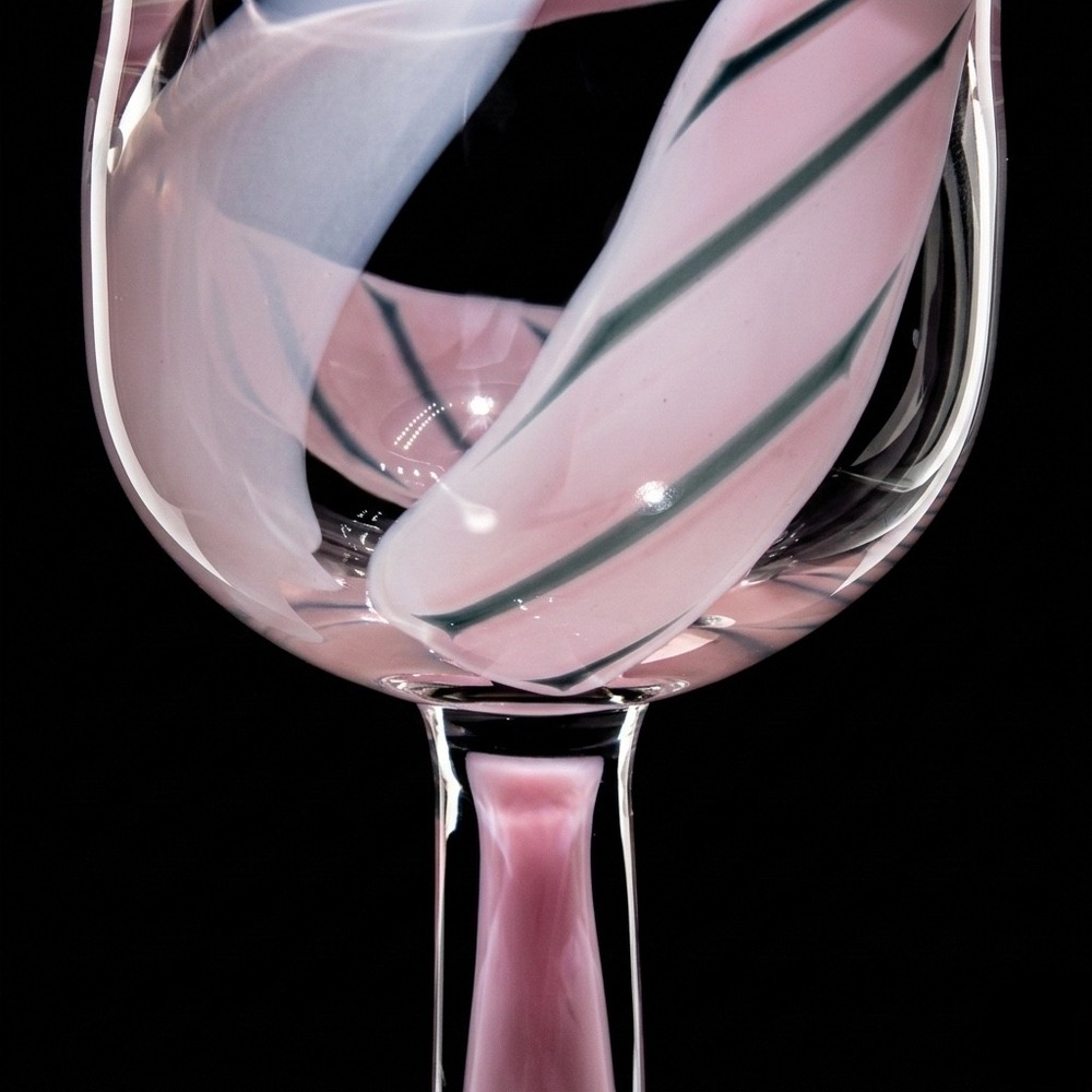 Kosta Boda Ateljé Anna Ehrner Pink Swirl Art Glass Goblet 1983 Signed Sweden 7"